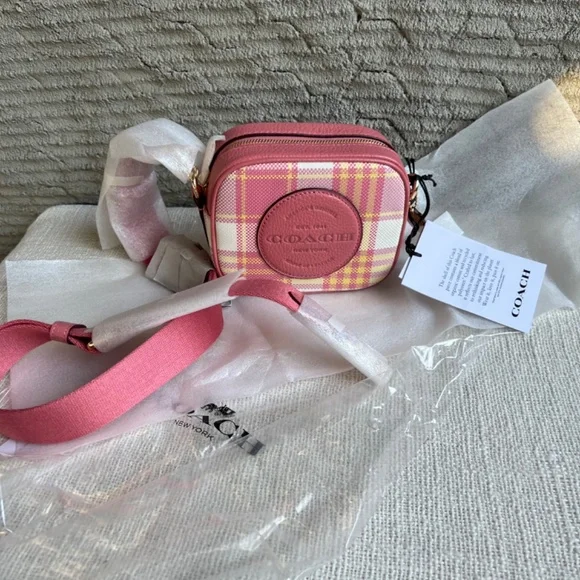 COACH Mini Dempsey Camera Bag With Garden Plaid Print And Coach Patch BRAND NEW - Picture 5 of 8
